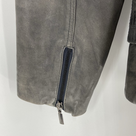 Bernardo leather grey metallic zip front jacket quilting look detail pockets - Picture 11 of 16
